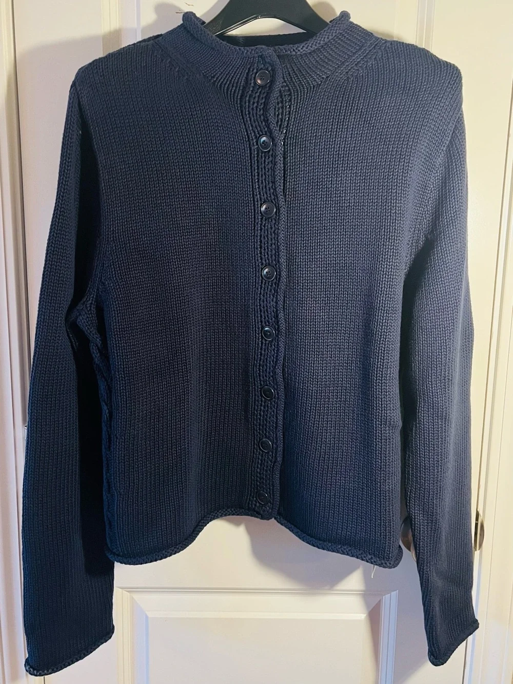 J. Crew Rollneck Reversible Cardigan 100% Cotton Knit Navy Sweater, NWT, Sz XL